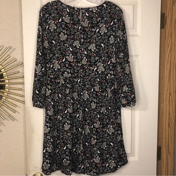 Old Navy Black Floral Motif Dress with 3/4 sleeves Size Medium Tall - Picture 3 of 5